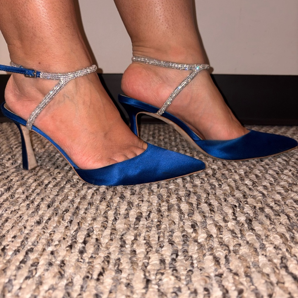 Badgley Mischka Blue Satin Heels with Silver Straps